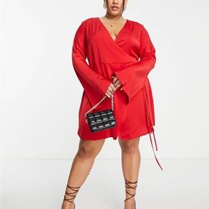 ASOS design curve satin mini wrap dress waist tie sz 20